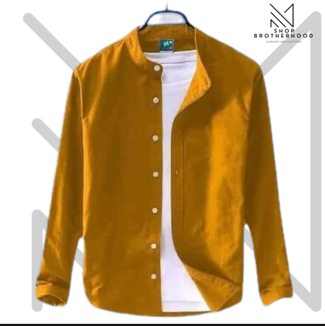 Casual Shirt- Band Collar- Yellow